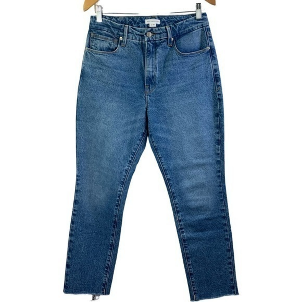 GOOD‎ AMERICAN Medium Wash Denim Raw Hem Skinny Jeans - NWT